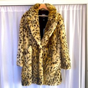 Zara leopard print faux fur coat - NWT